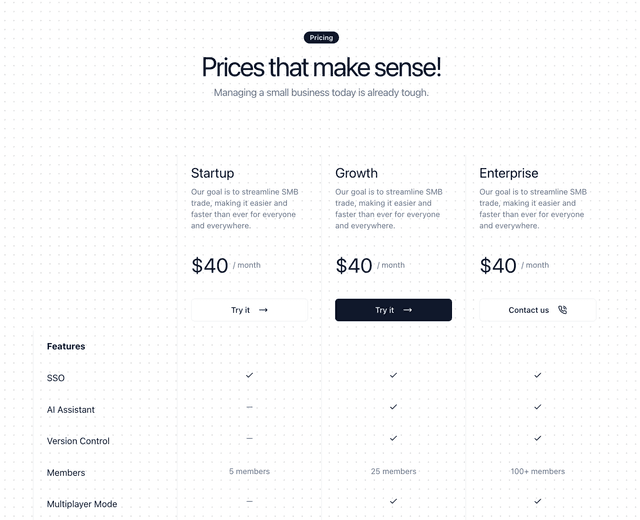 Pricing Section with Comparison